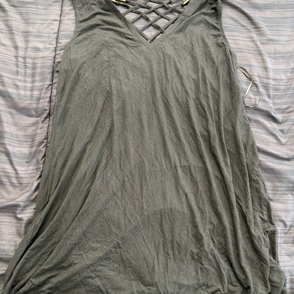 Women's Sleeveless cover up with Crisscross Detail - Gray